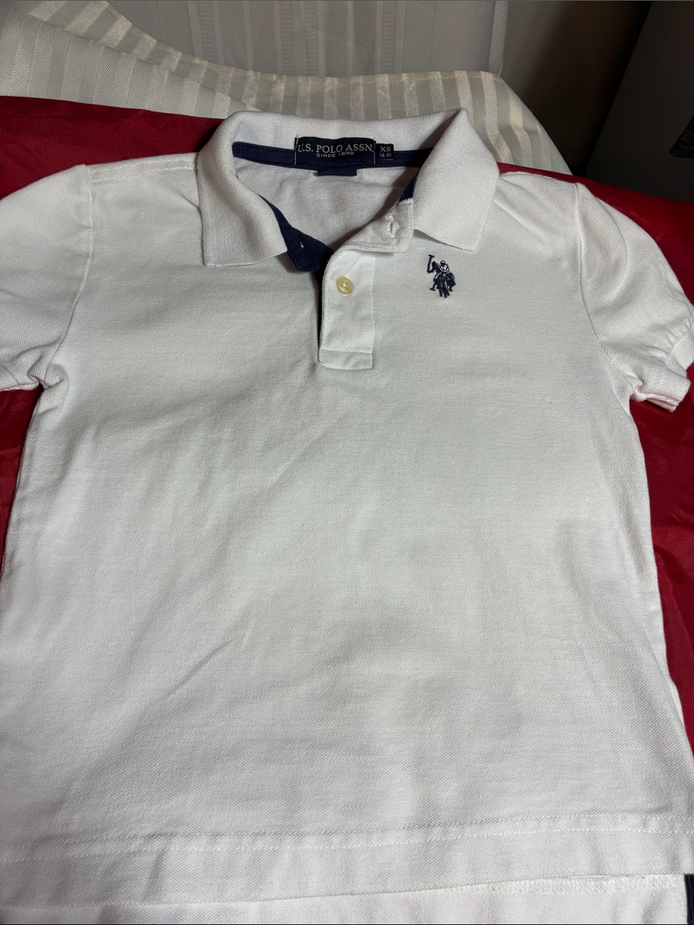 U.S. Polo Assn. White Kids  Polo with Navy Logo Trim